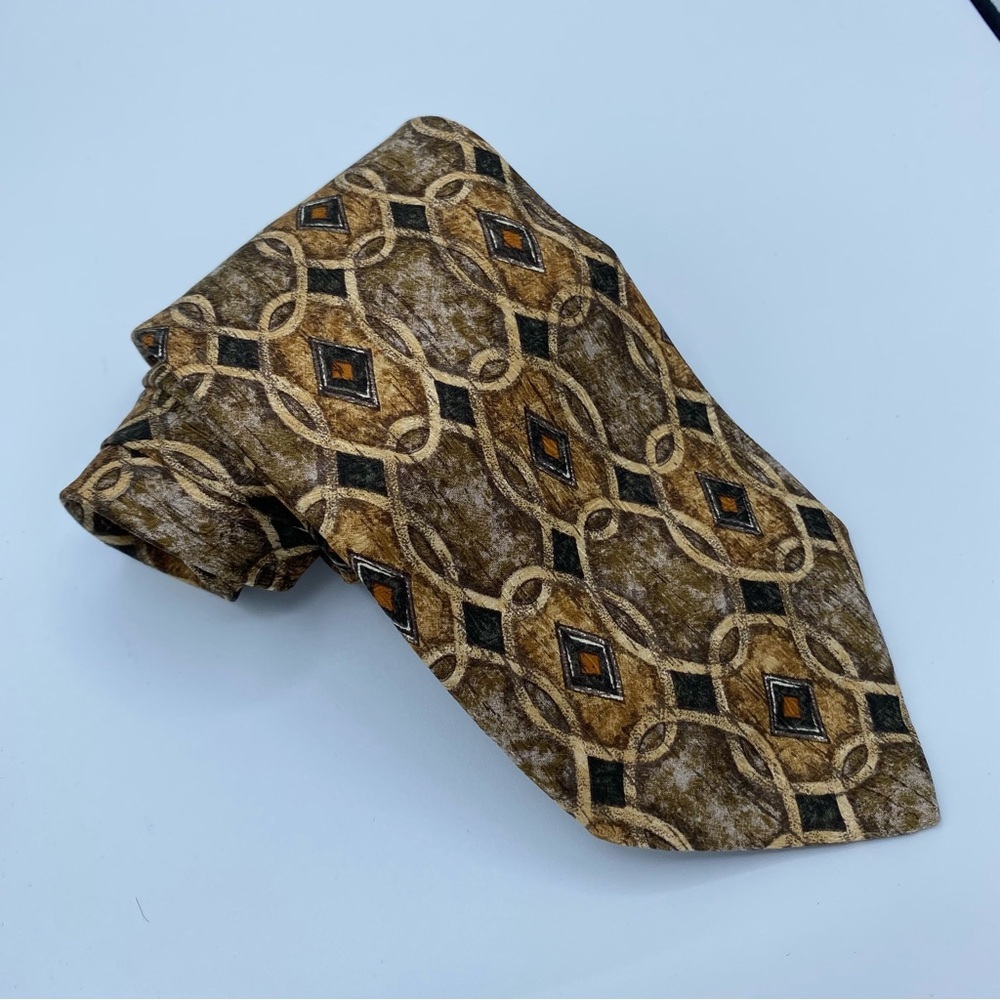 ALLEA MILANO 100% Silk necktie Made in Italy Vintage Gold Chain Link Men’s‎ Tie